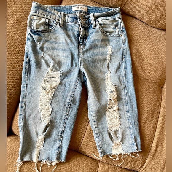 GUESS LOS ANGELES DENIM BERMUDA DISTRESSED SHORTS SIZE 25 - Picture 5 of 14